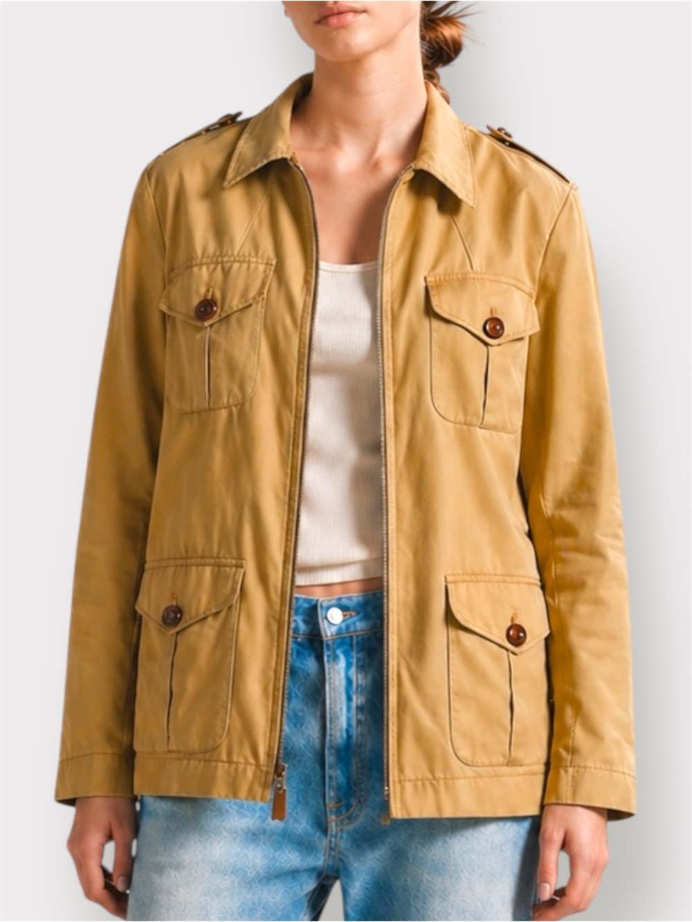 Vintage Liz Claiborne Lizsport Tan Cotton Safari Field Jacket Size 6
